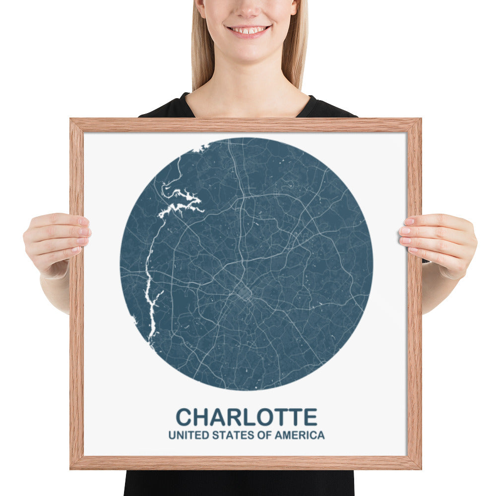 Charlotte Circular Blue Framed Map