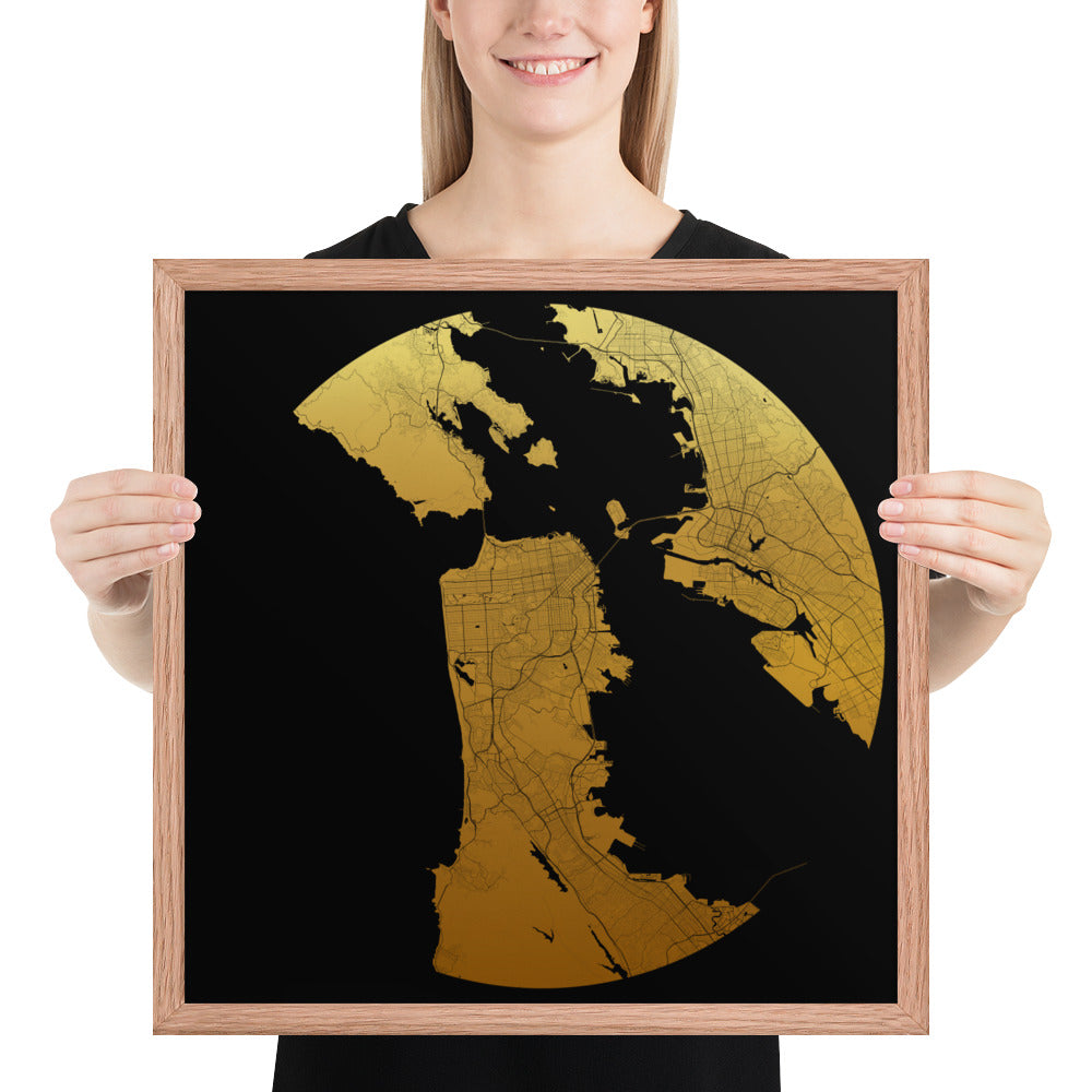 San Francisco Gold on Black Framed Map