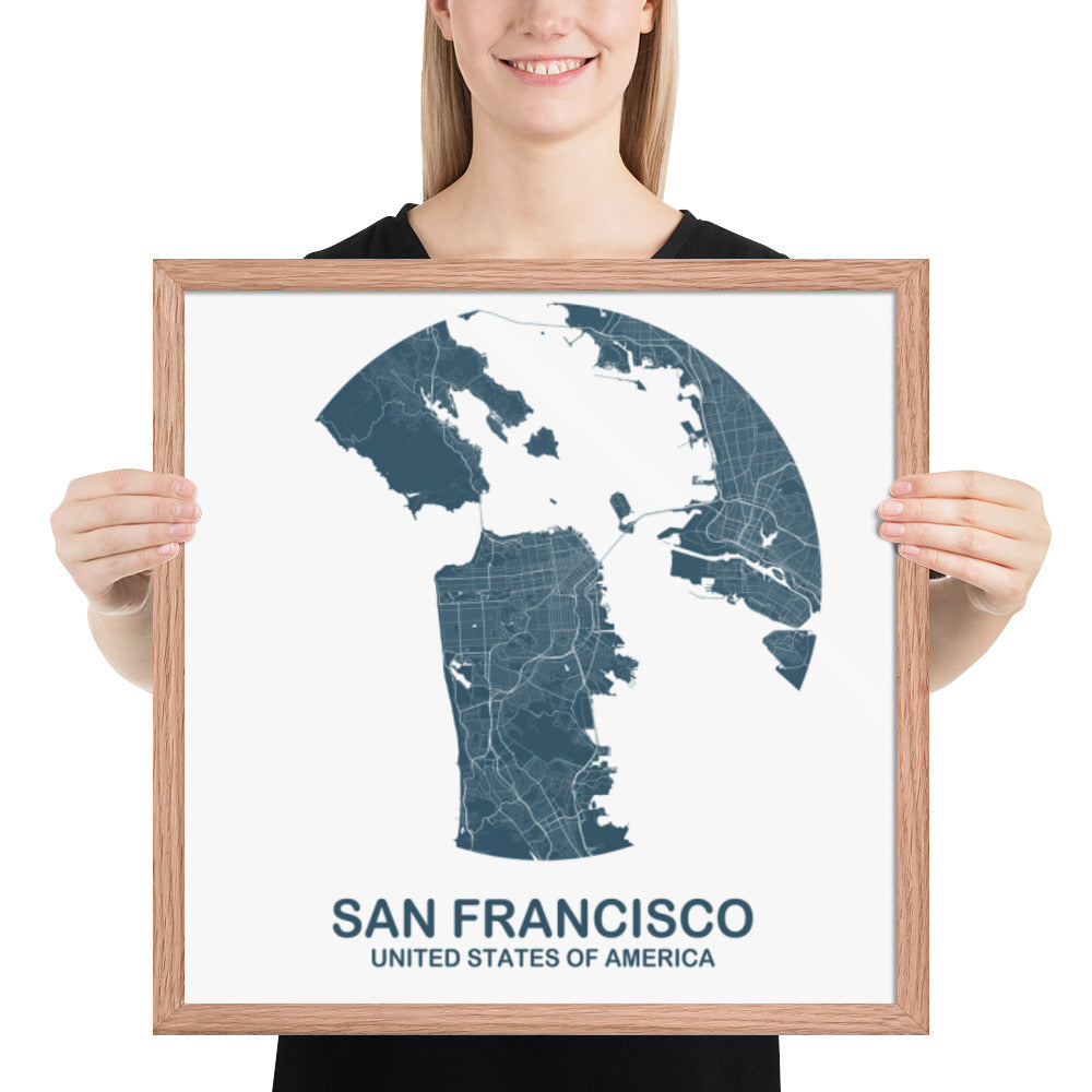 San Francisco Circular Blue Framed Map