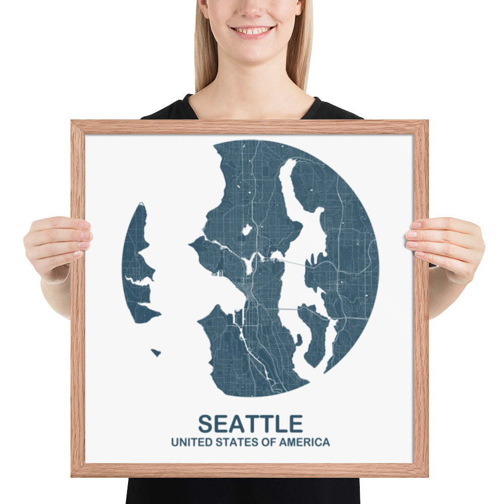 Seattle Circular Blue Framed Map