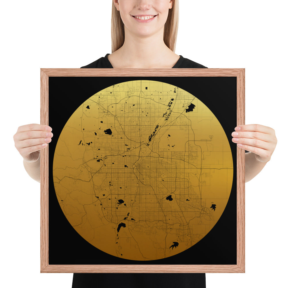 Denver Gold on Black Framed Map