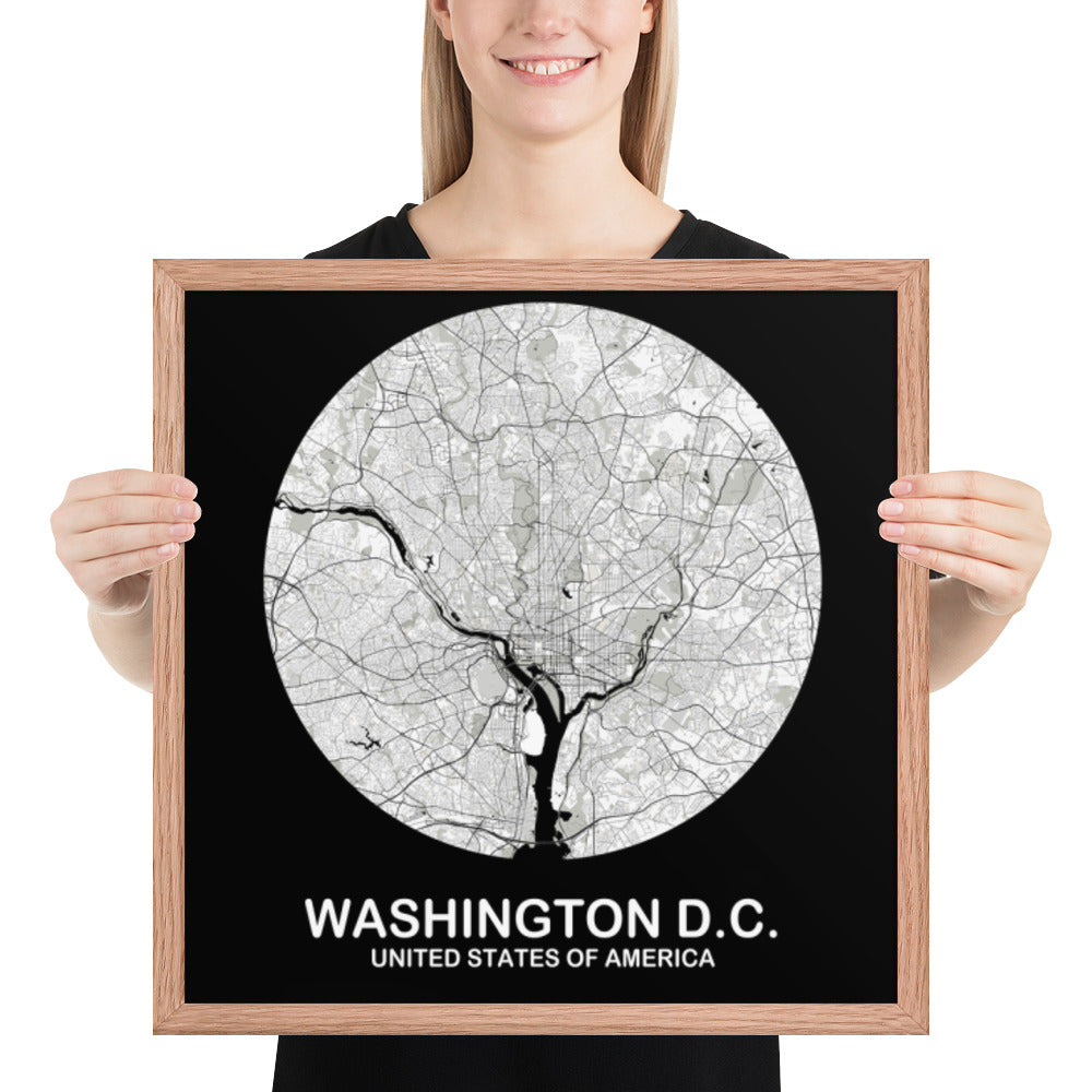 Washington, D.C. Circular White Framed Map