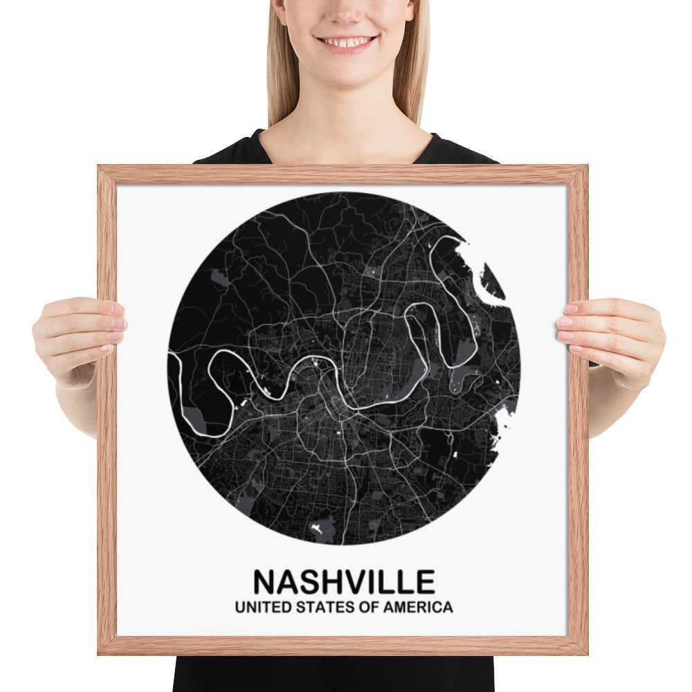 Nashville Circular Black Framed Map