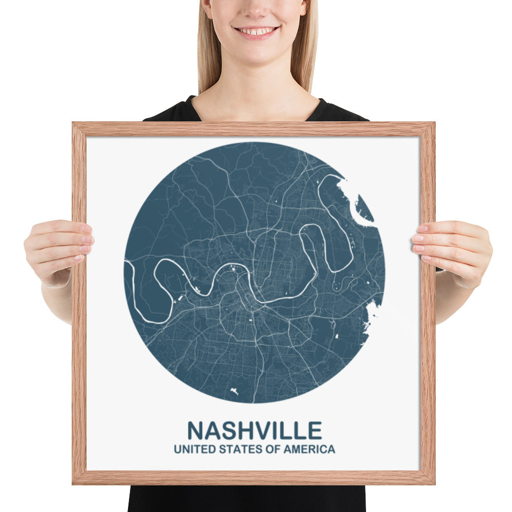 Nashville Circular Blue Framed Map