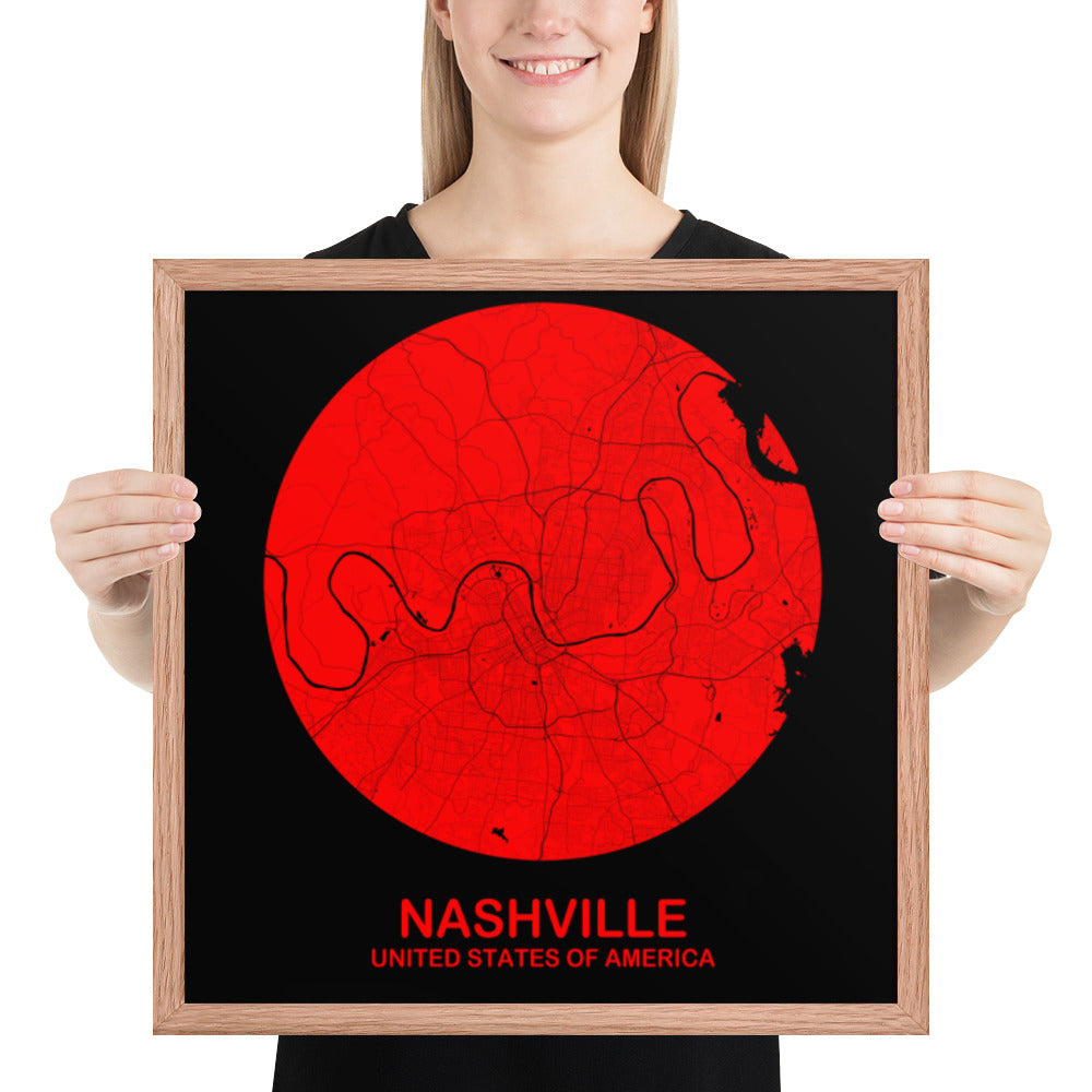 Nashville Circular Red Framed Map