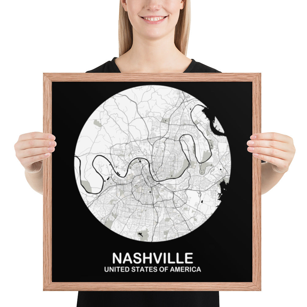 Nashville Circular White Framed Map