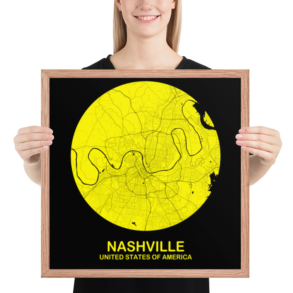 Nashville Circular Yellow Framed Map