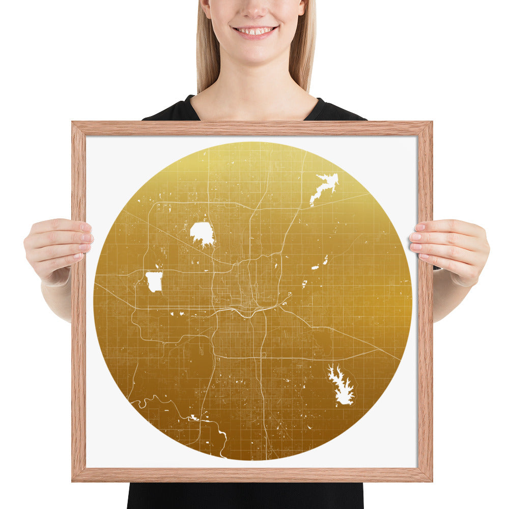 Oklahoma City Gold on White Framed Map