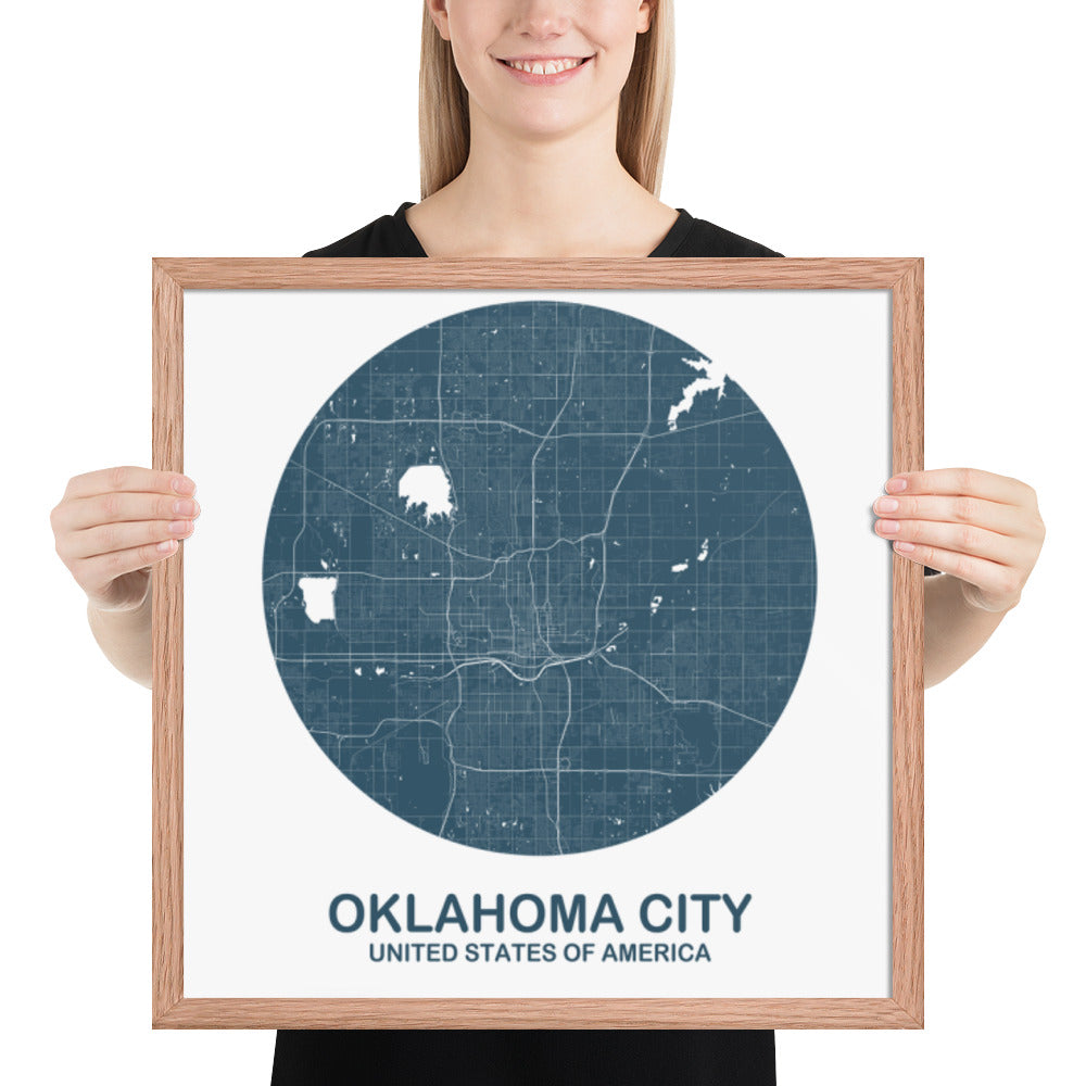 Oklahoma City Circular Blue Framed Map