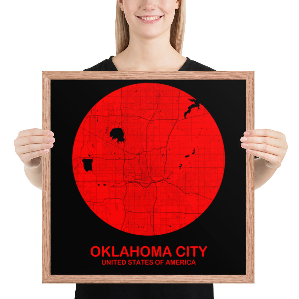 Oklahoma City Circular Red Framed Map