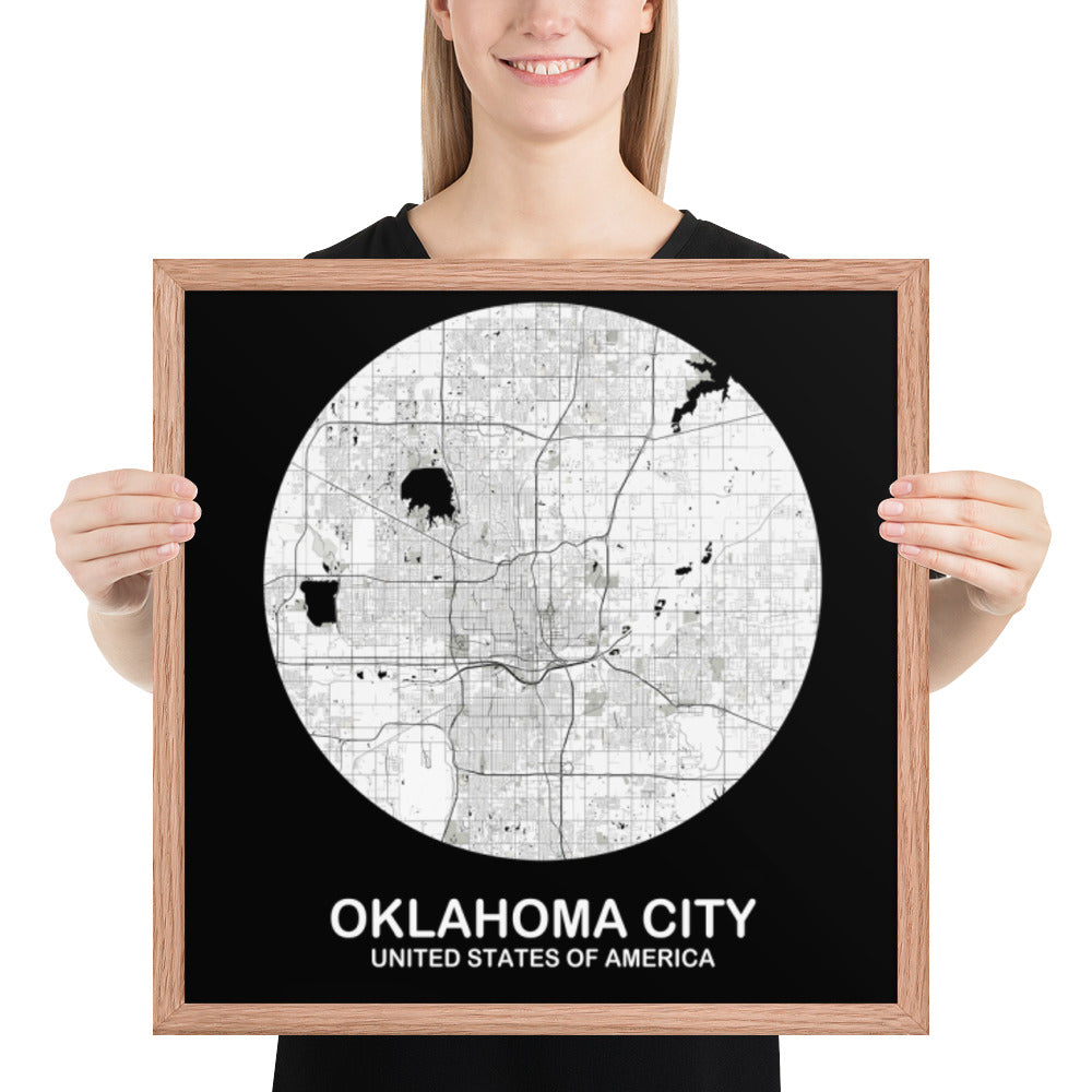 Oklahoma City Circular White Framed Map