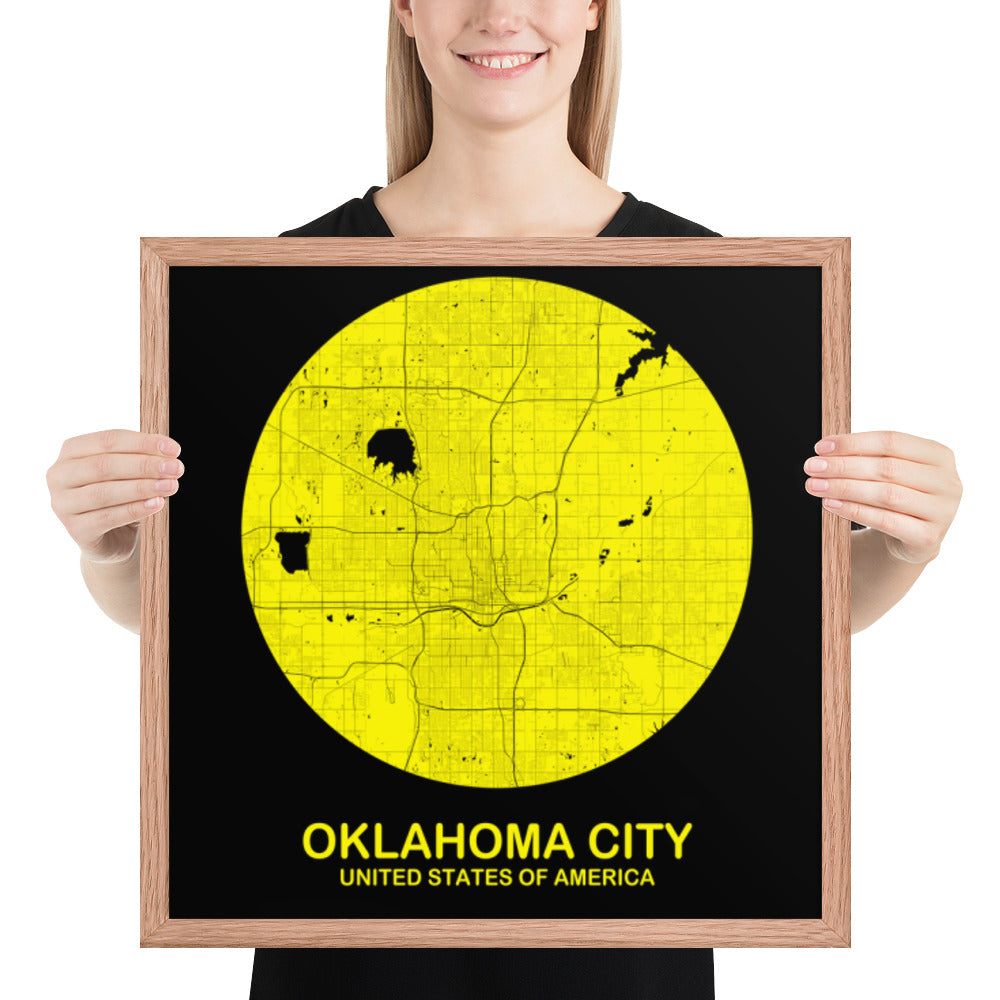 Oklahoma City Circular Yellow Framed Map