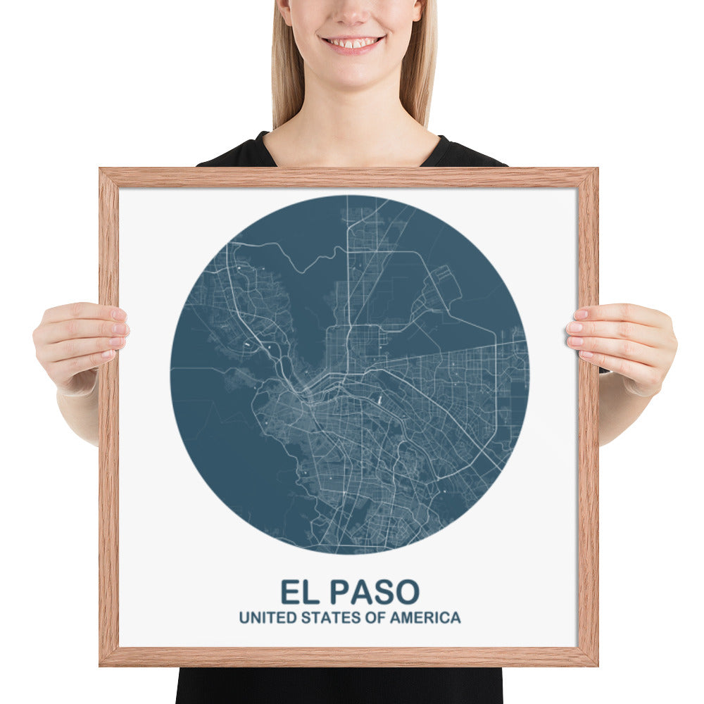 El Paso Circular Blue Framed Map