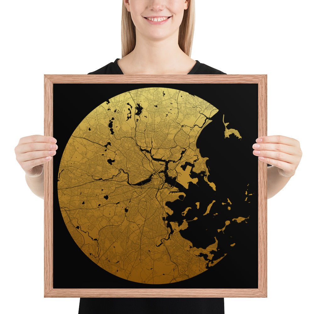 Boston Gold on Black Framed Map