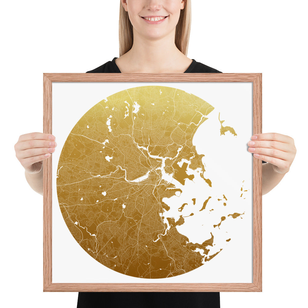 Boston Gold on White Framed Map