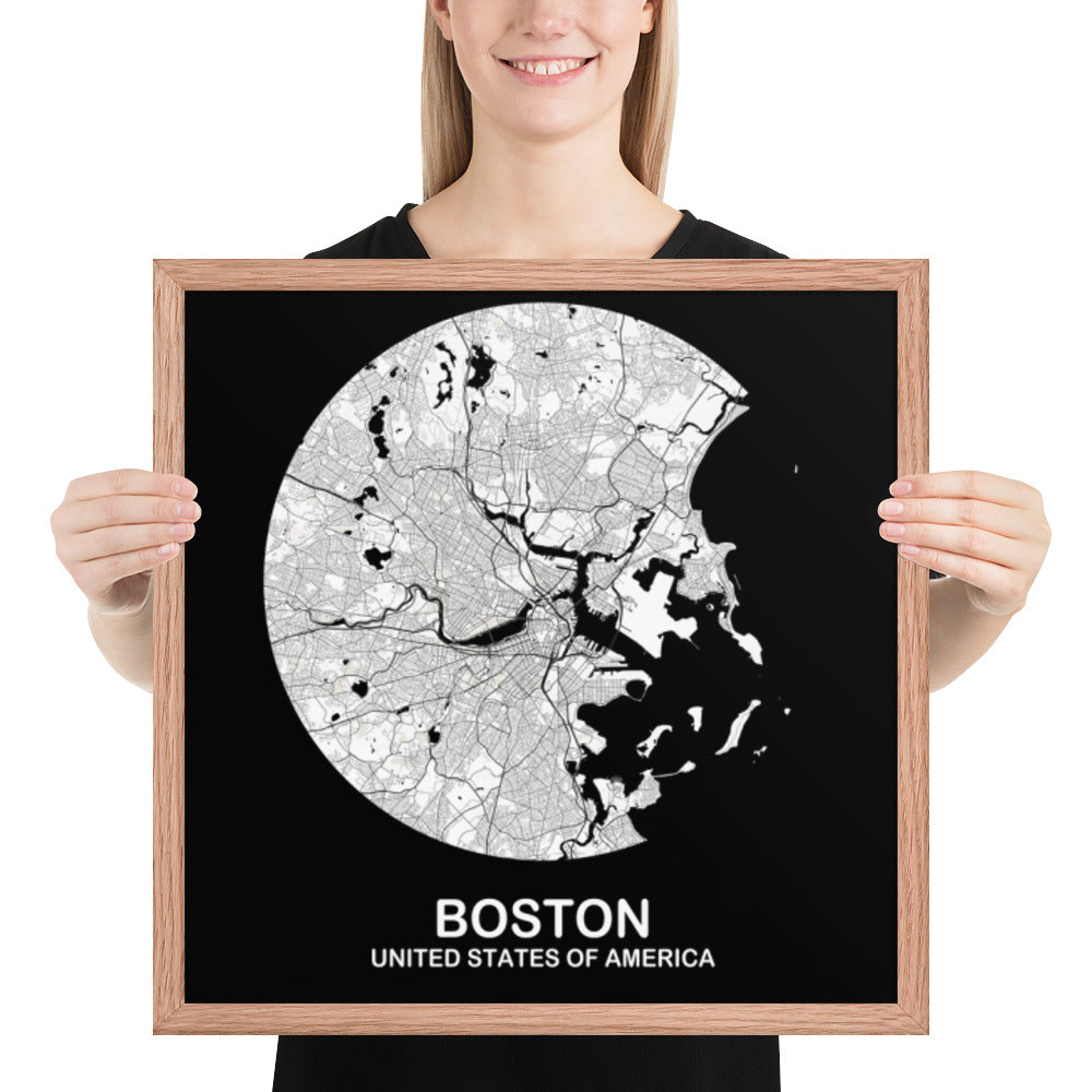 Boston Circular White Framed Map