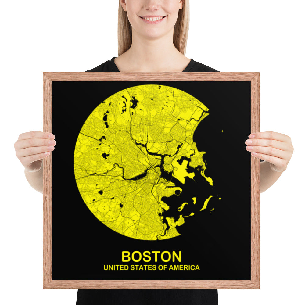 Boston Circular Yellow Framed Map