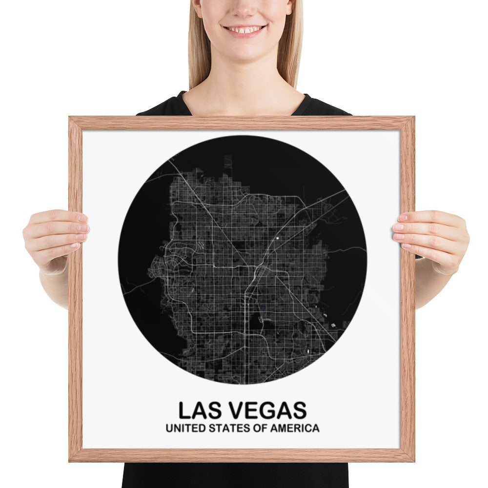 Las Vegas Circular Black Framed Map