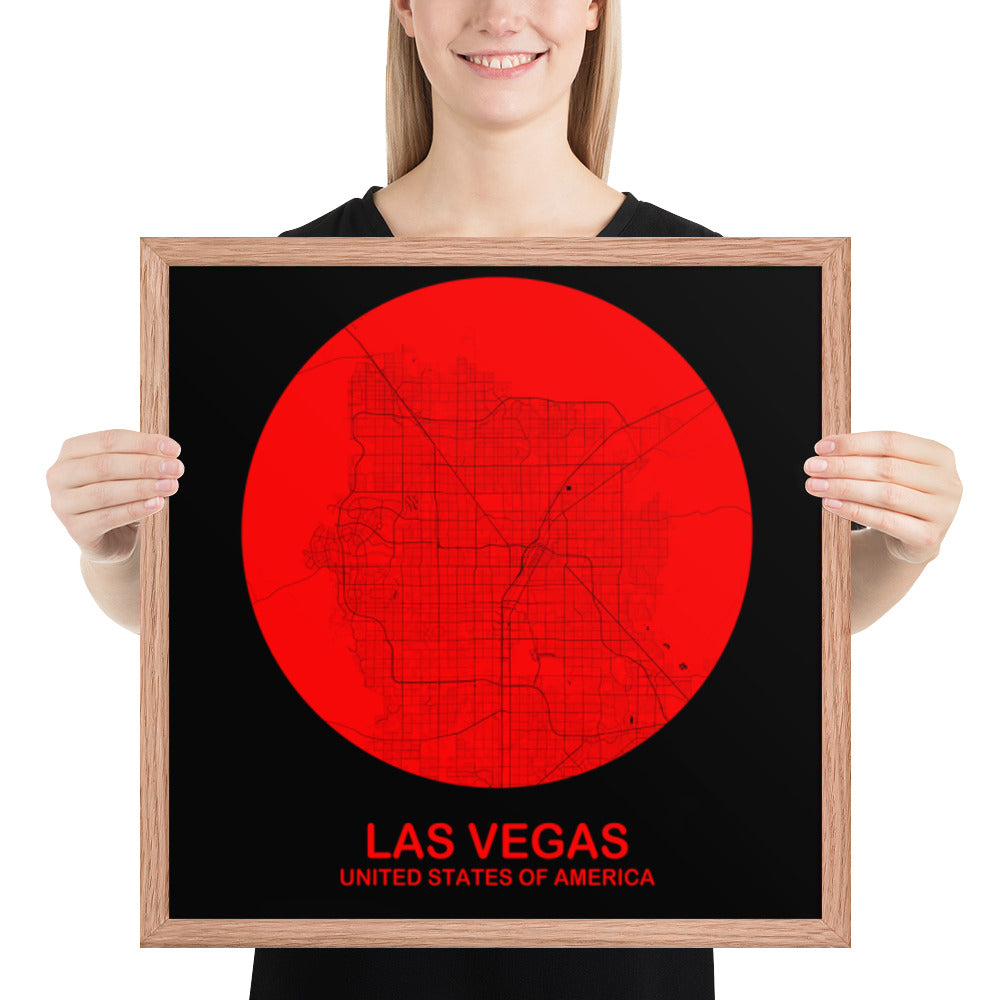 Las Vegas Circular Red Framed Map