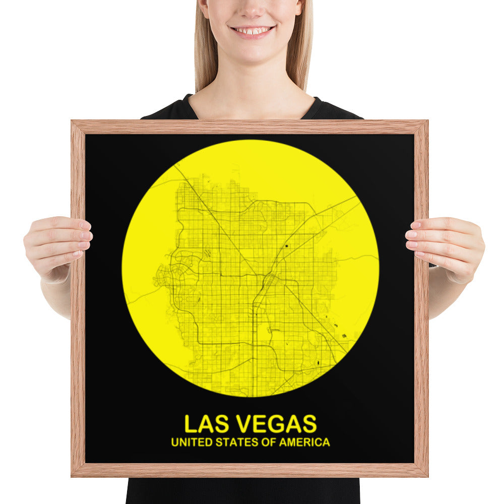 Las Vegas Circular Yellow Framed Map