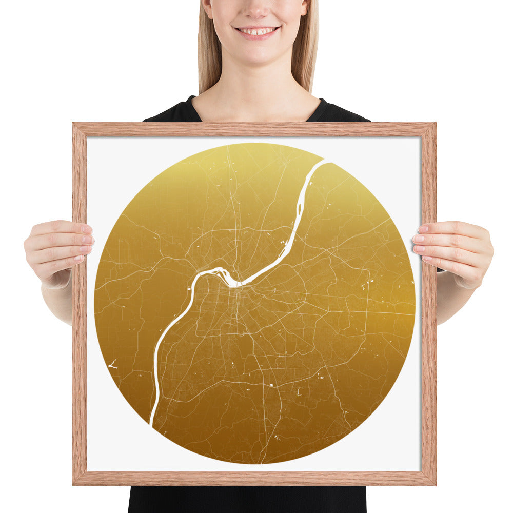 Louisville Gold on White Framed Map