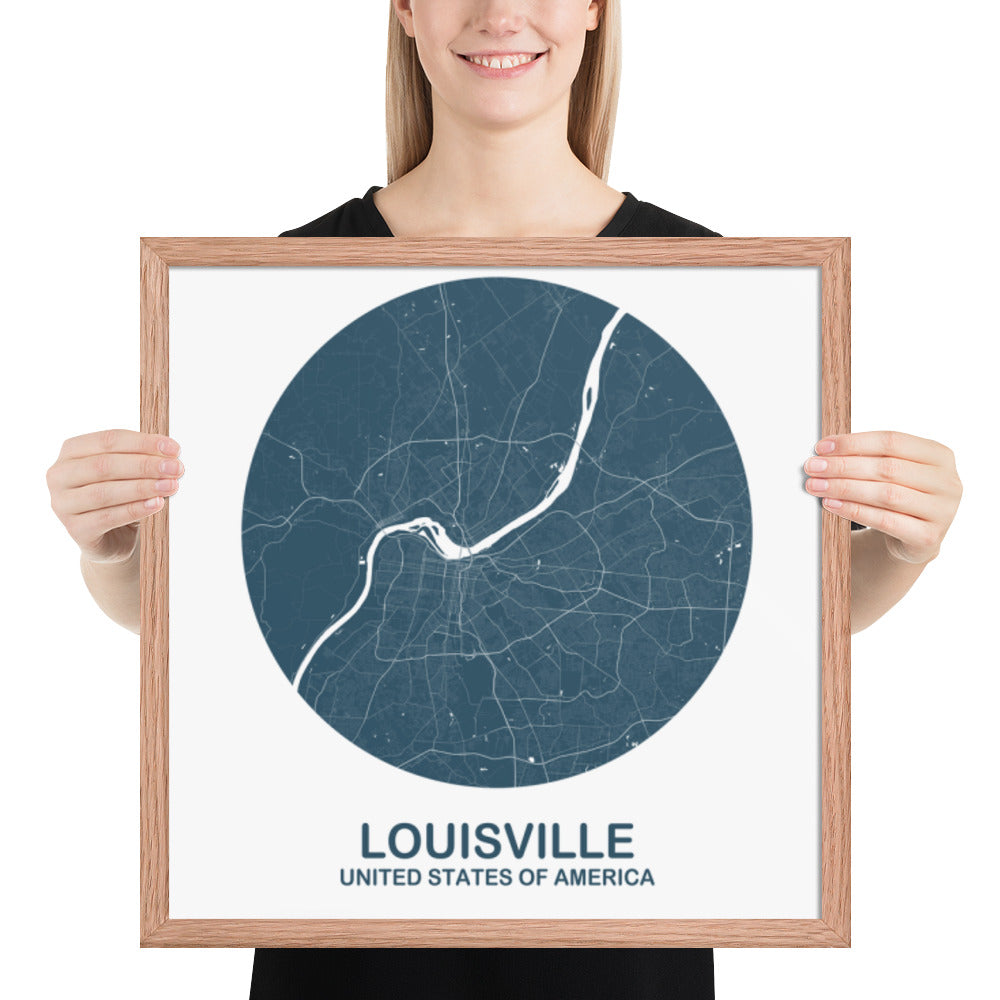 Louisville Circular Blue Framed Map