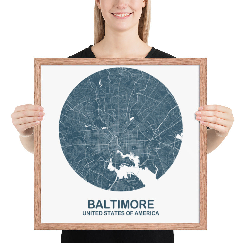 Baltimore Circular Blue Framed Map