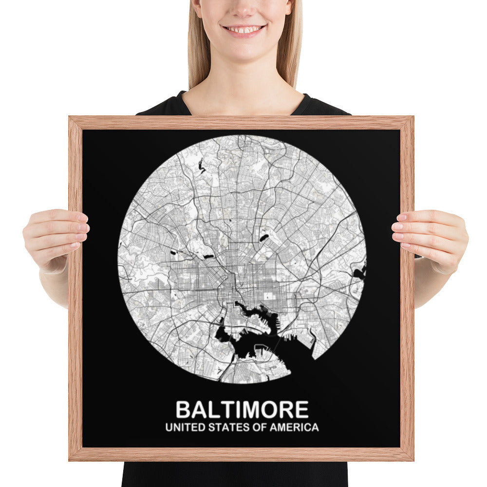 Baltimore Circular White Framed Map