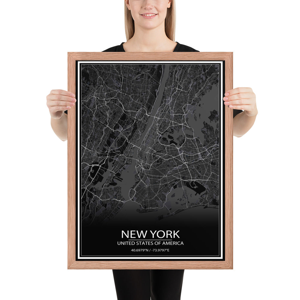 New York Black Framed Map