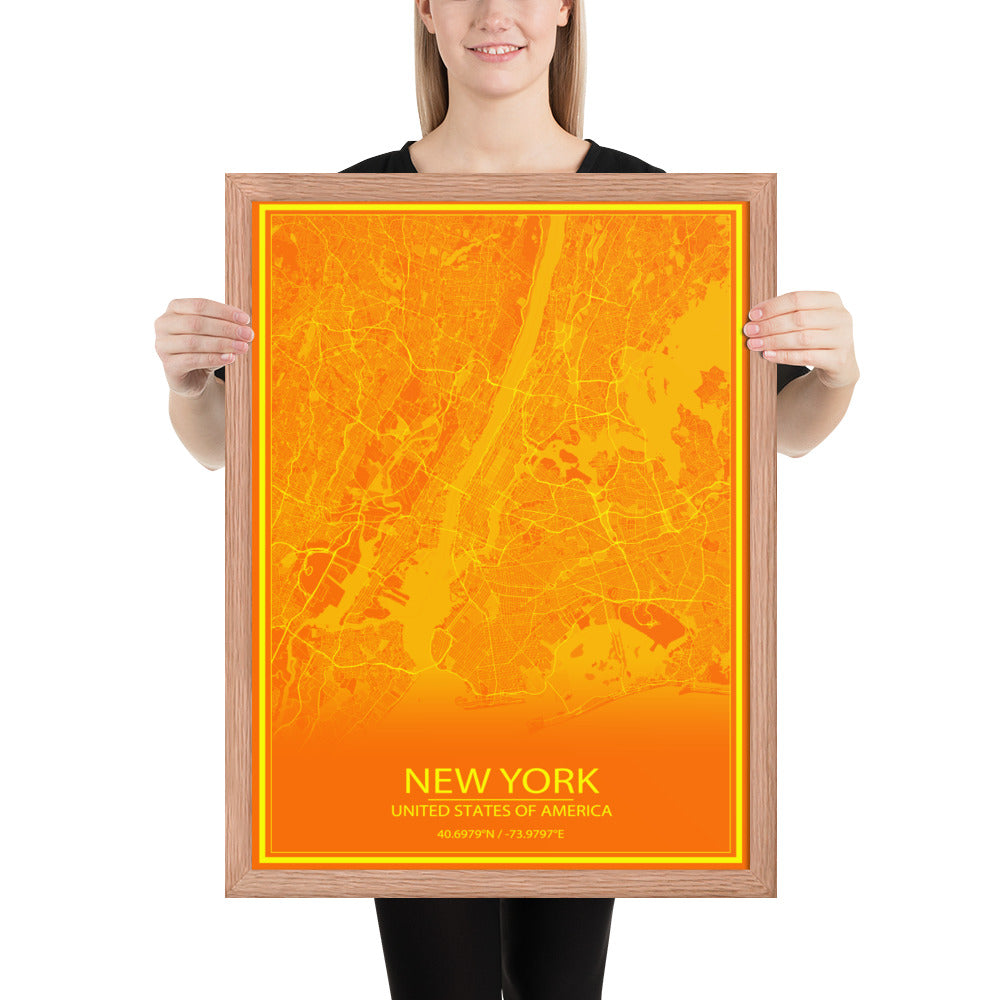 New York Orange and Yellow Framed Map