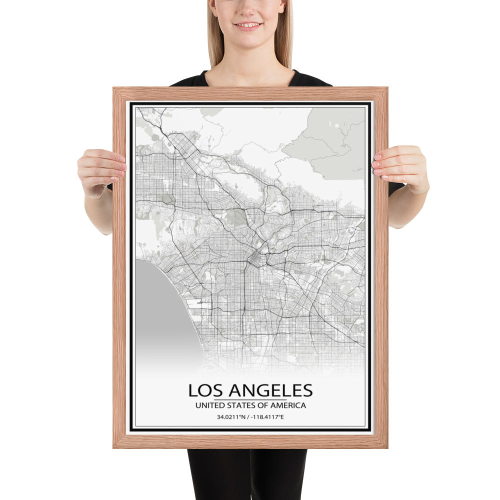 Los Angeles White Framed Map