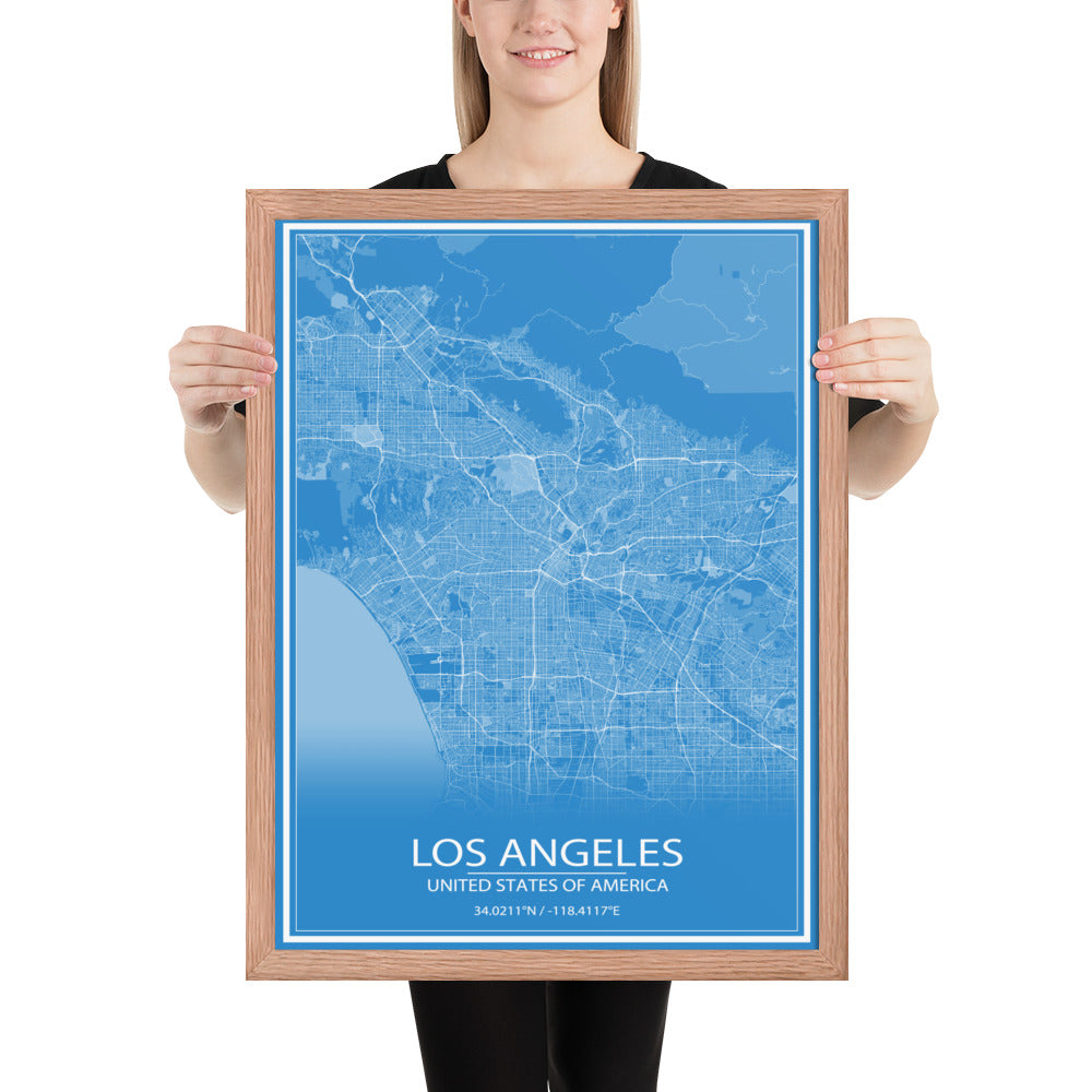 Los Angeles Blue and White Framed Map