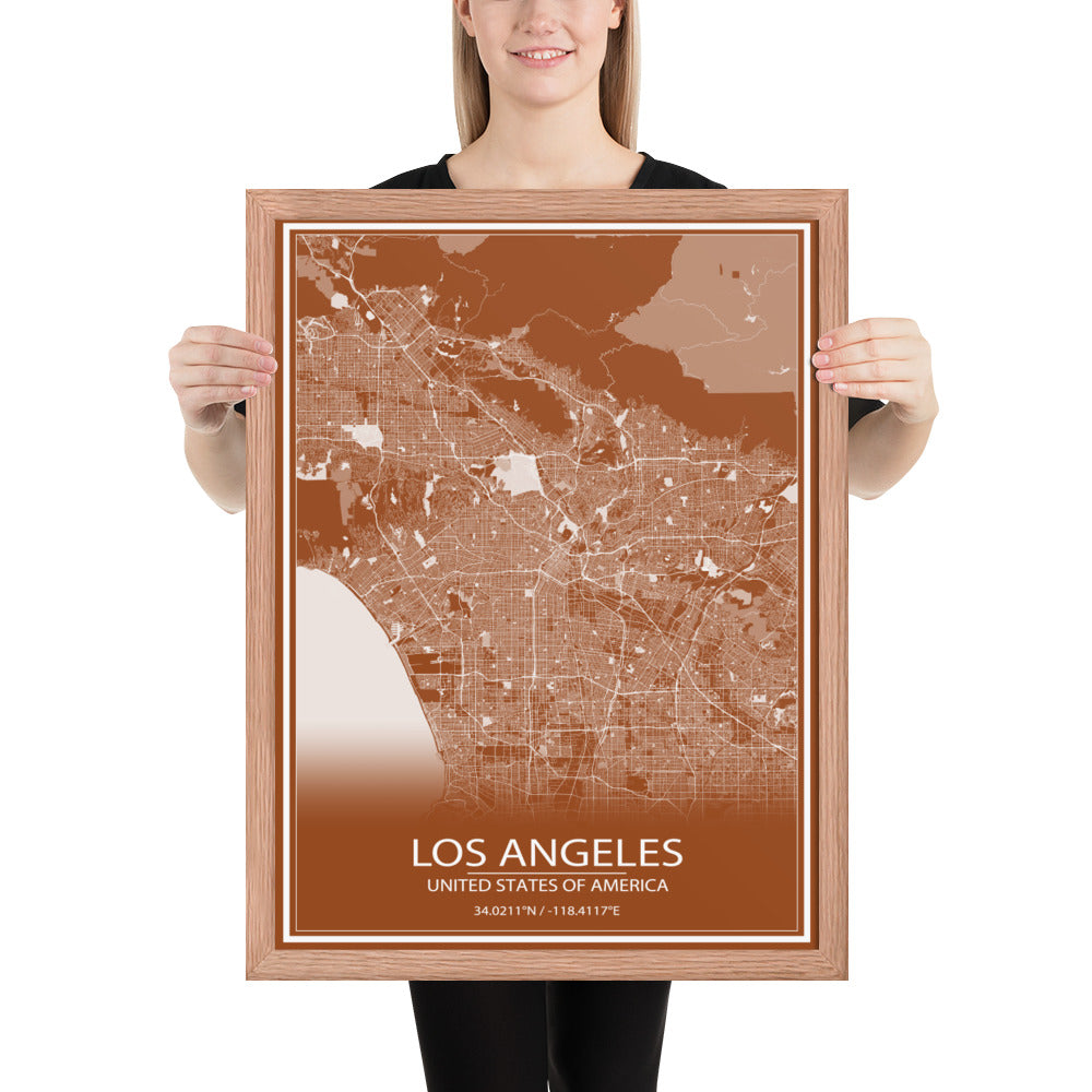 Los Angeles Brown and White Framed Map