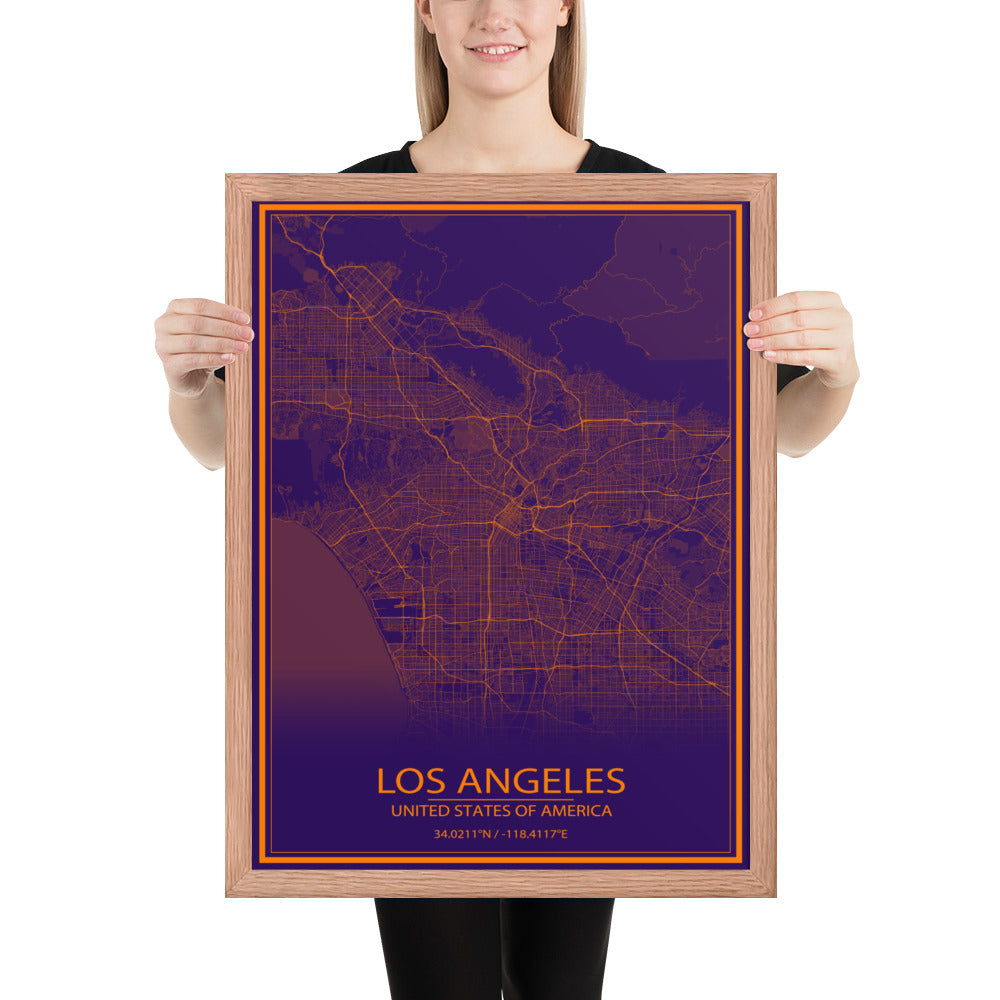 Los Angeles Purple and Orange Framed Map