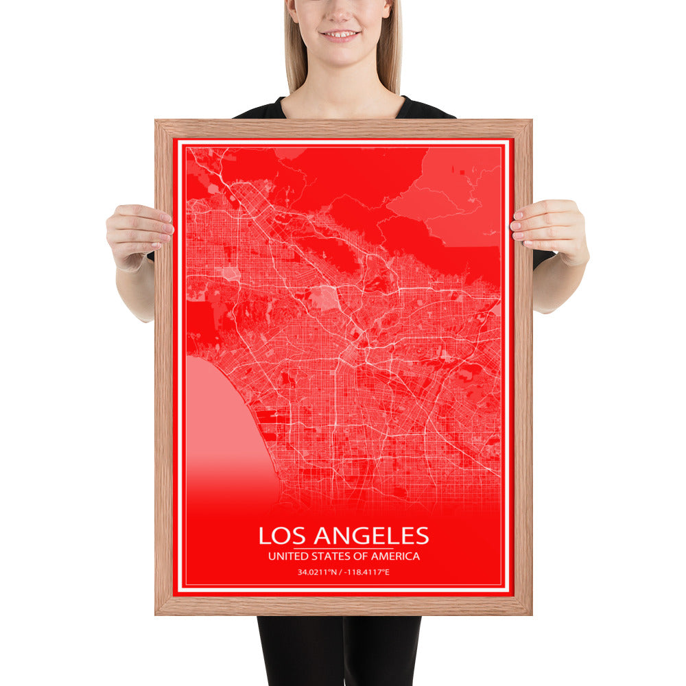 Los Angeles Red and White Framed Map