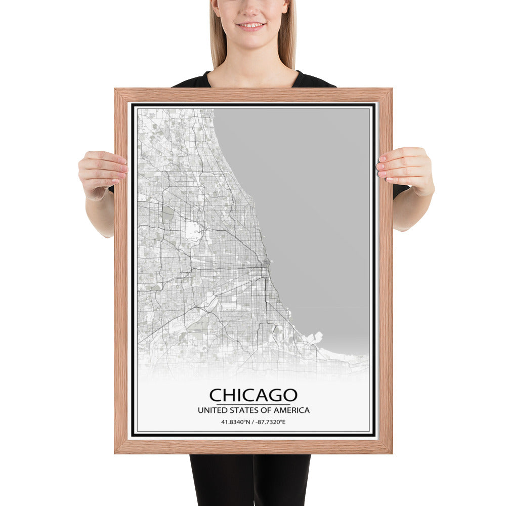 Chicago White Framed Map