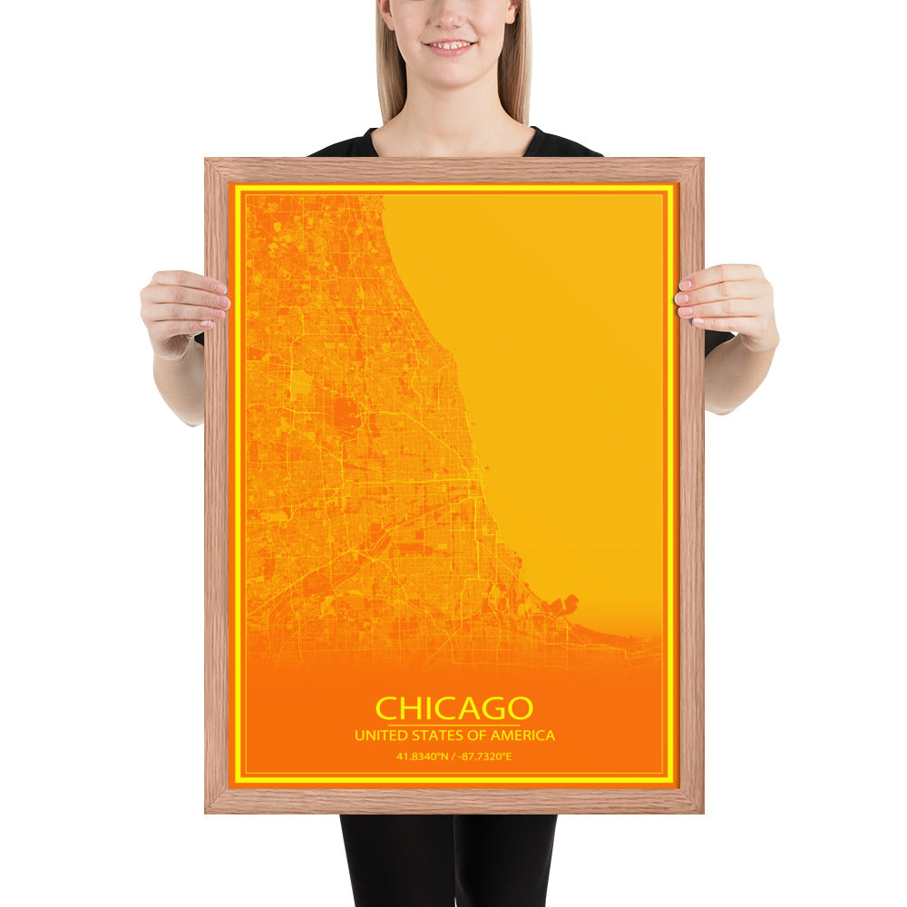 Chicago Orange and Yellow Framed Map