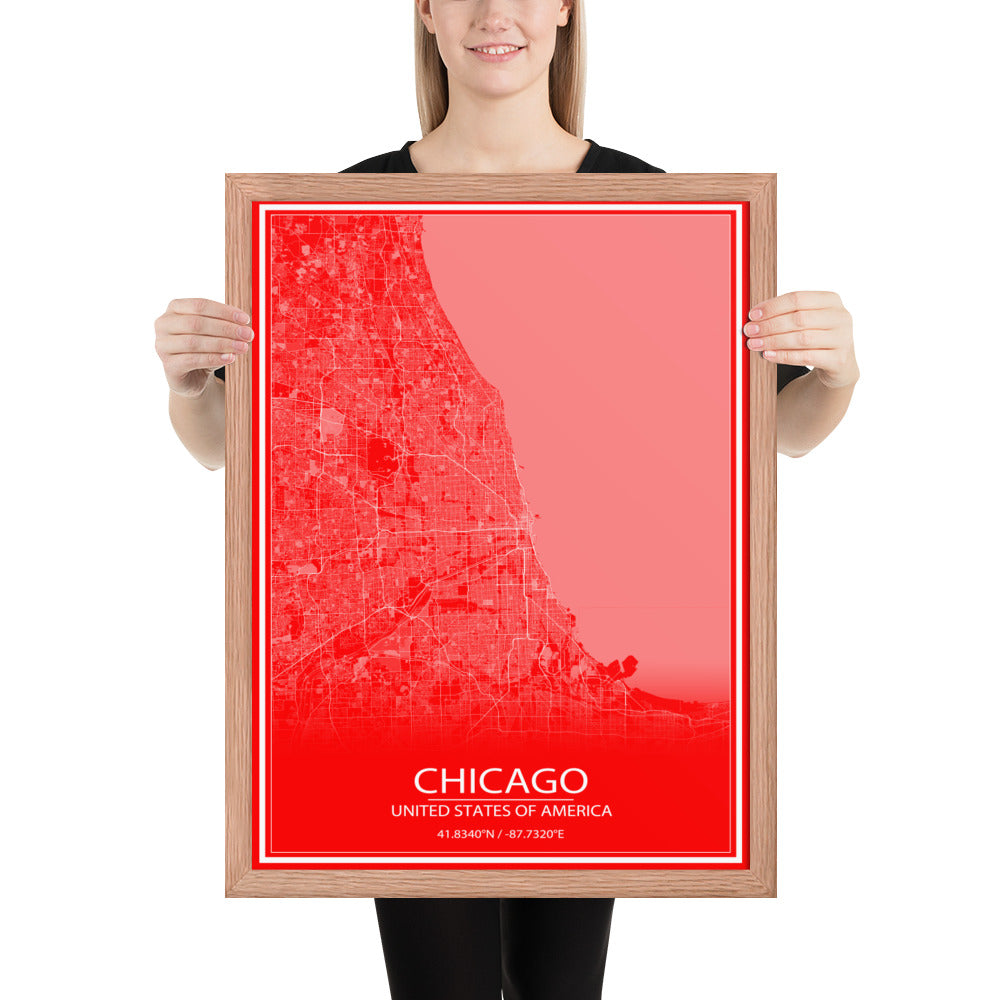 Chicago Red and White Framed Map