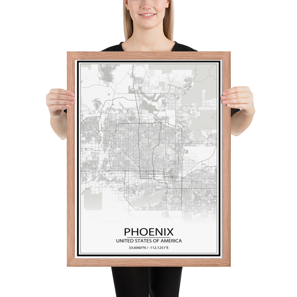 Phoenix White Framed Map