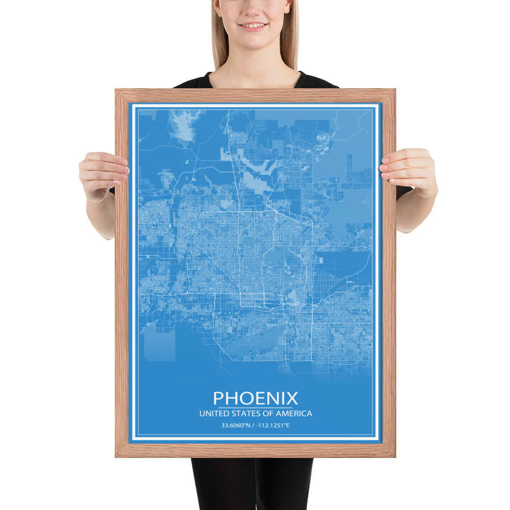 Phoenix Blue and White Framed Map