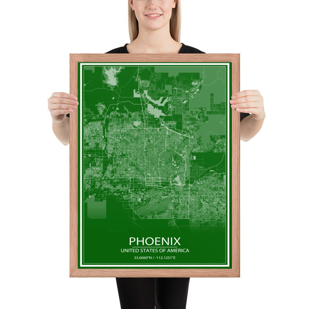 Phoenix Green and White Framed Map