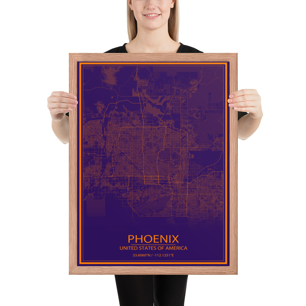 Phoenix Purple and Orange Framed Map