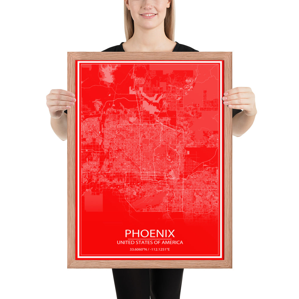 Phoenix Red and White Framed Map