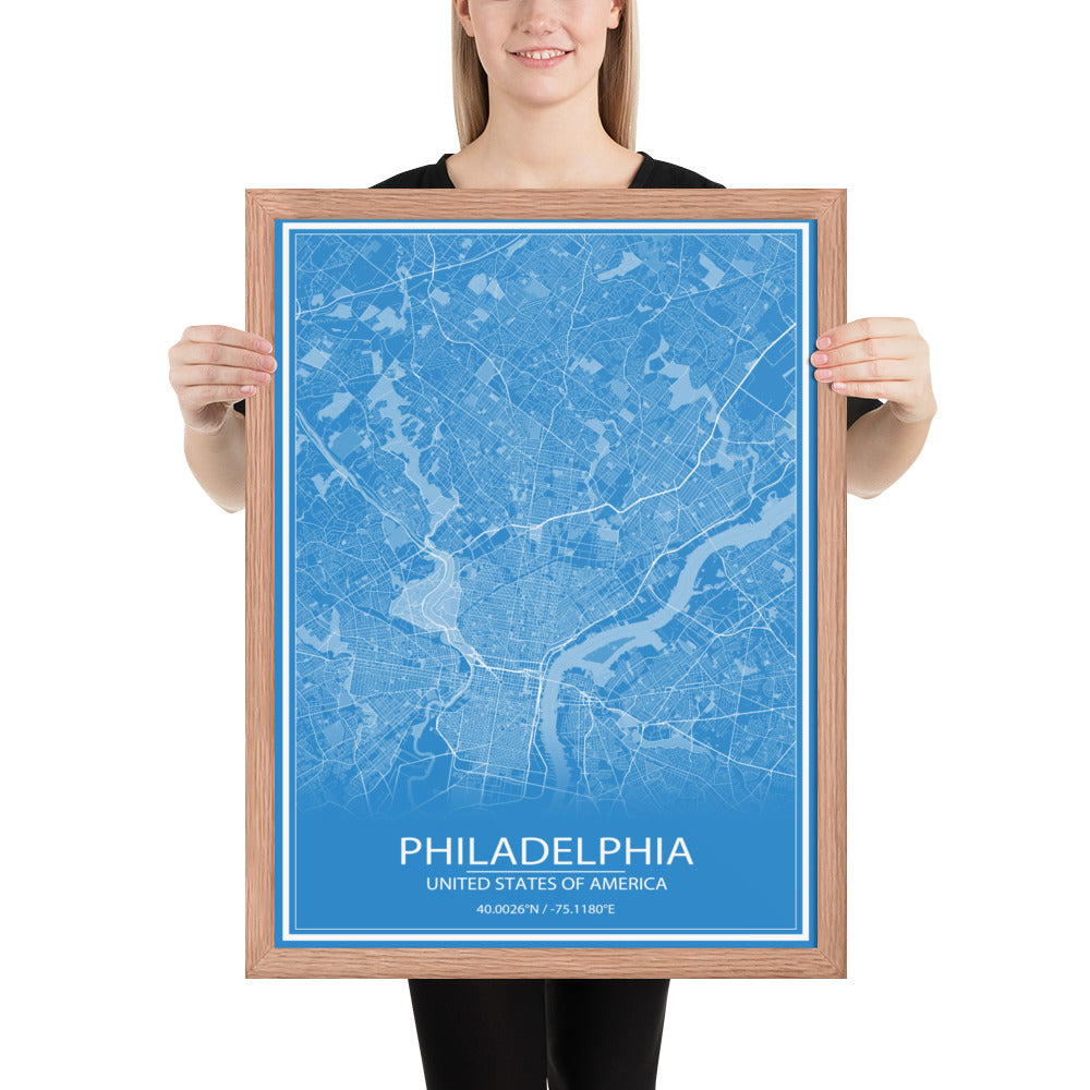 Philadelphia Blue and White Framed Map