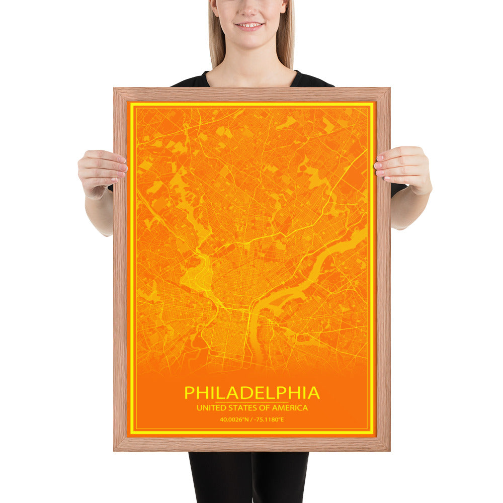 Philadelphia Orange and Yellow Framed Map