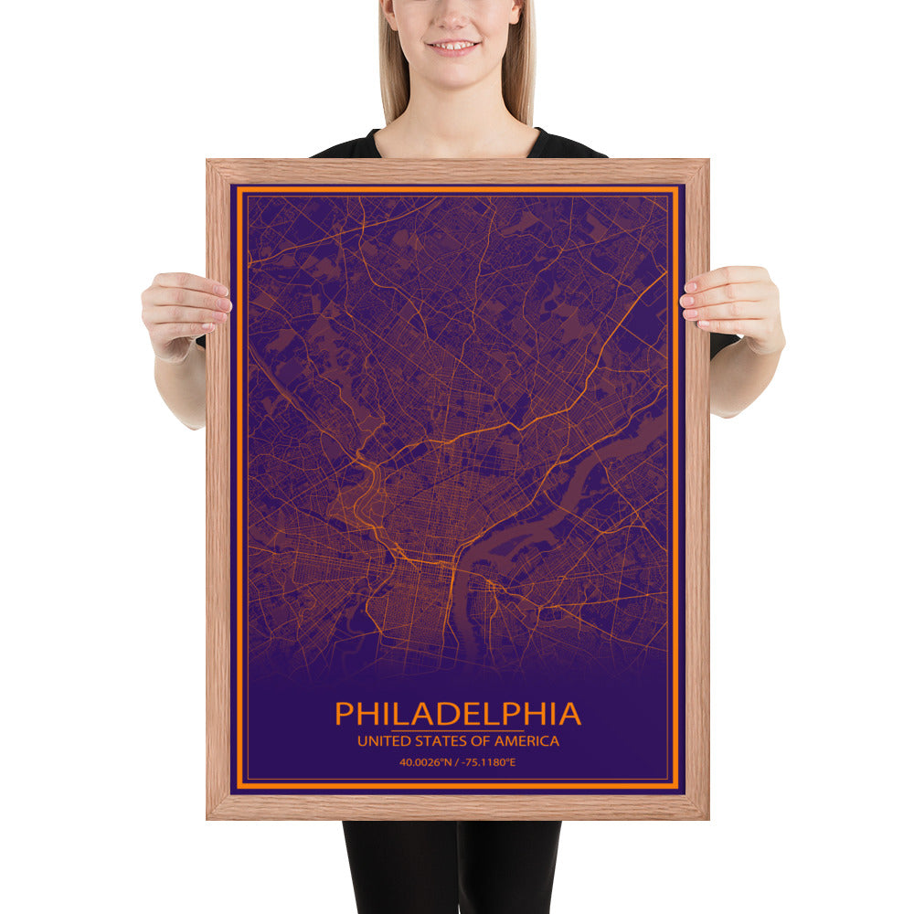 Philadelphia Purple and Orange Framed Map