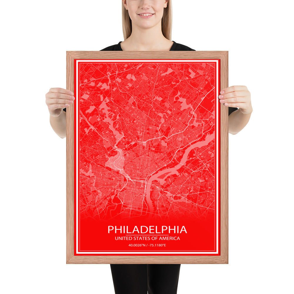 Philadelphia Red and White Framed Map