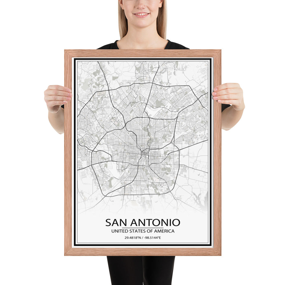 San Antonio White Framed Map