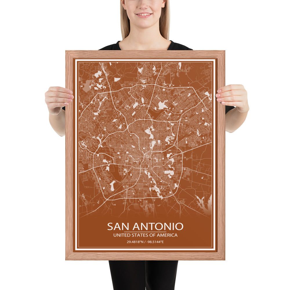 San Antonio Brown and White Framed Map