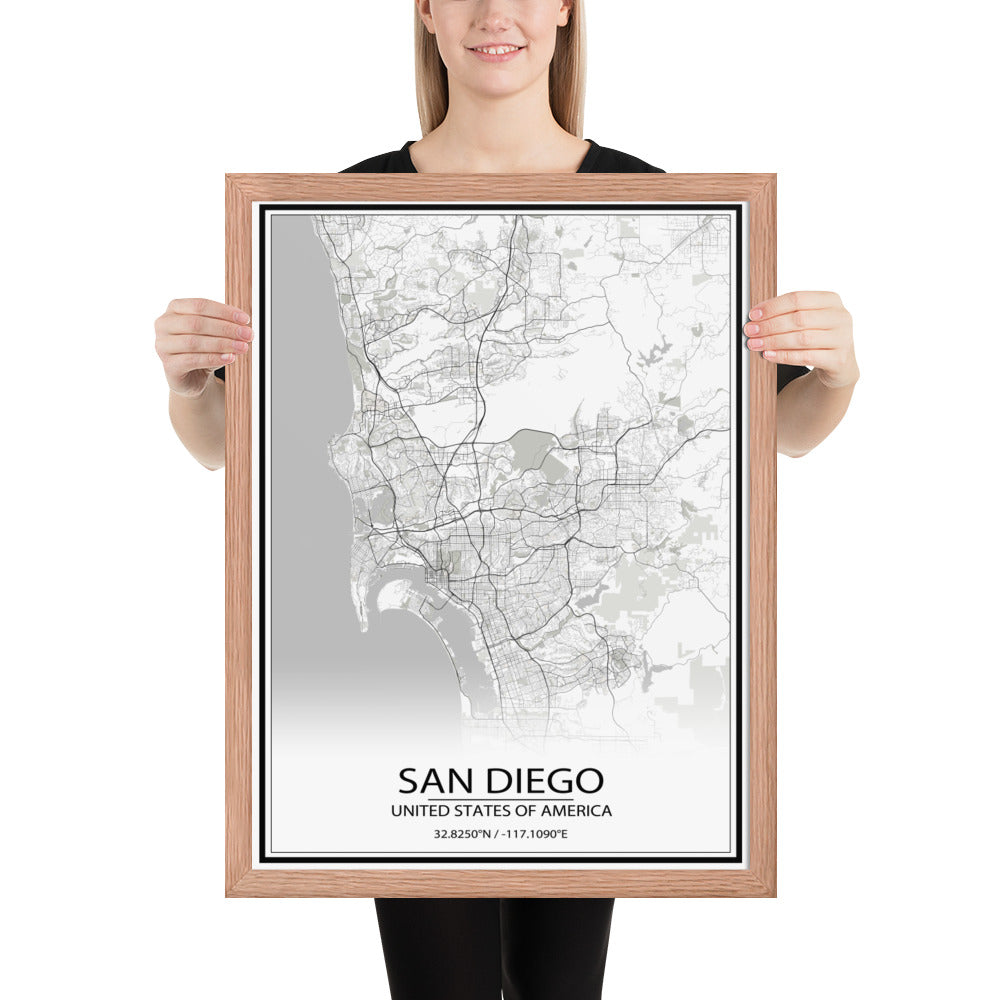 San Diego White Framed Map